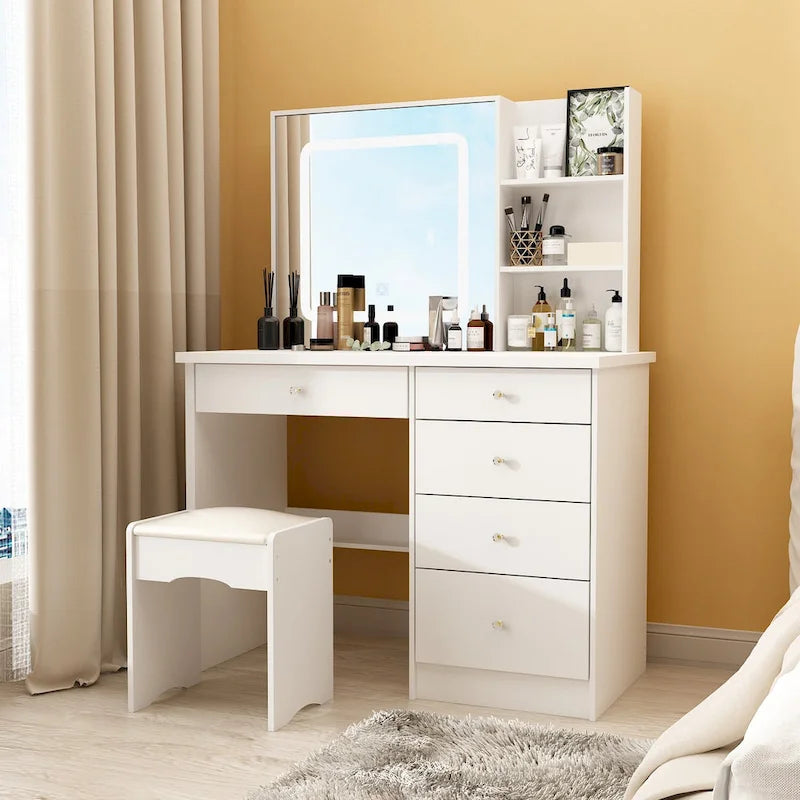 Ensemble coiffeuse avec 3 lampes et tabouret