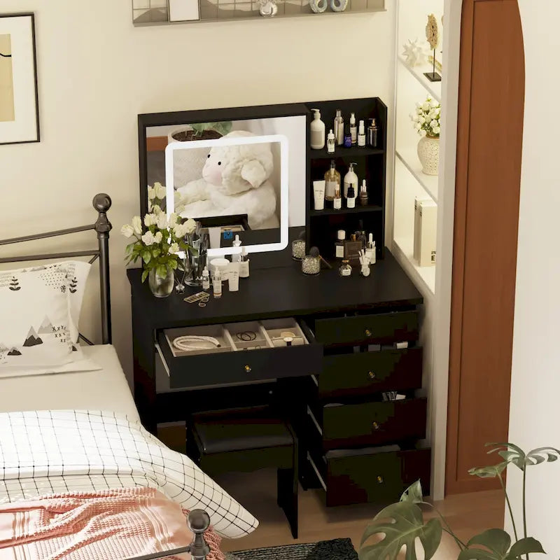 Ensemble coiffeuse avec 3 lampes et tabouret