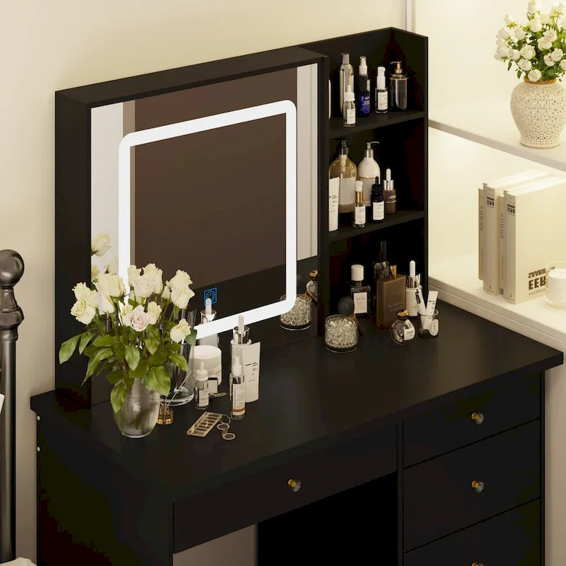 Ensemble coiffeuse avec 3 lampes et tabouret