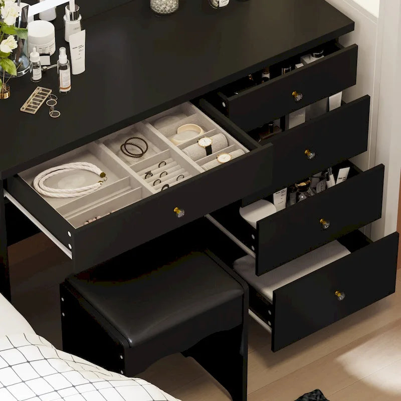 Ensemble coiffeuse avec 3 lampes et tabouret