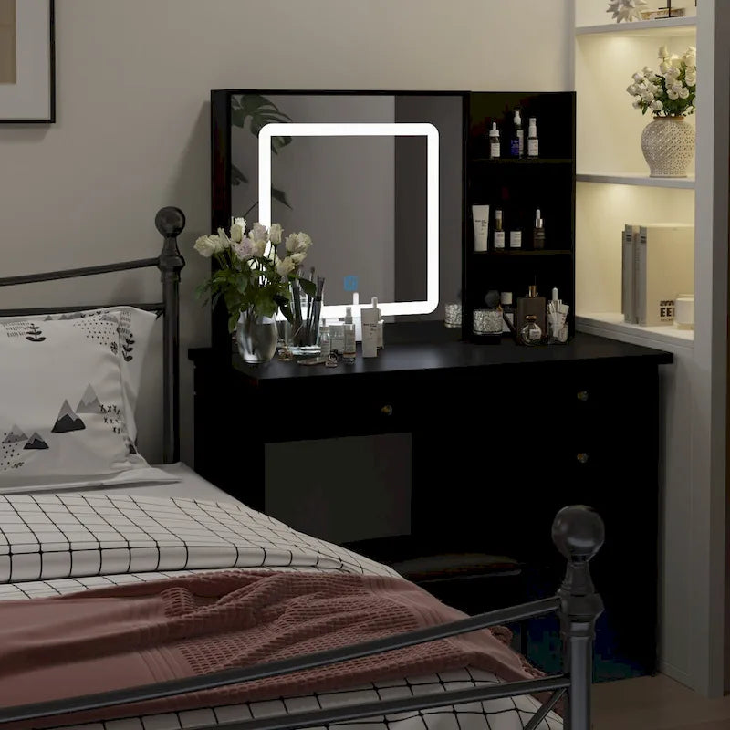 Ensemble coiffeuse avec 3 lampes et tabouret