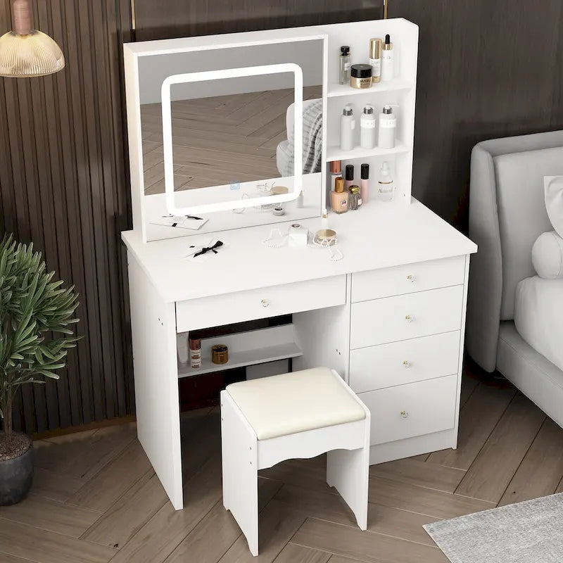 Ensemble coiffeuse avec 3 lampes et tabouret