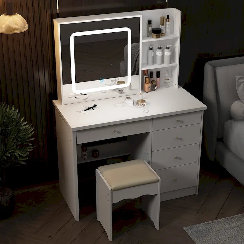 Ensemble coiffeuse avec 3 lampes et tabouret