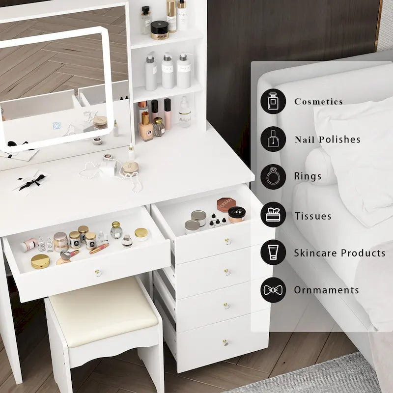 Ensemble coiffeuse avec 3 lampes et tabouret