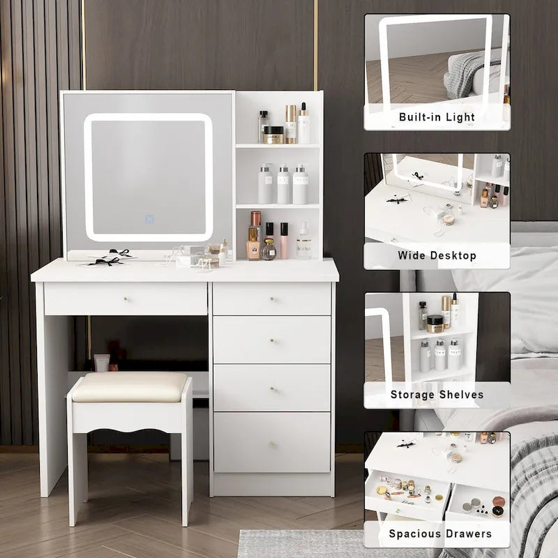 Ensemble coiffeuse avec 3 lampes et tabouret