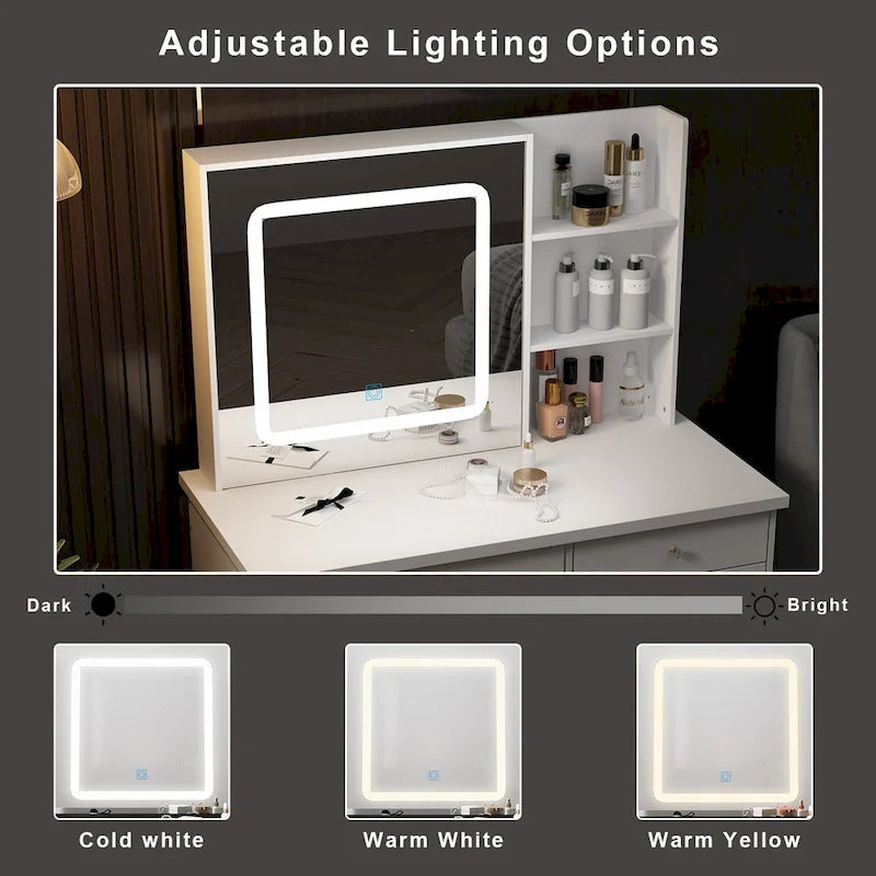 Ensemble coiffeuse avec 3 lampes et tabouret