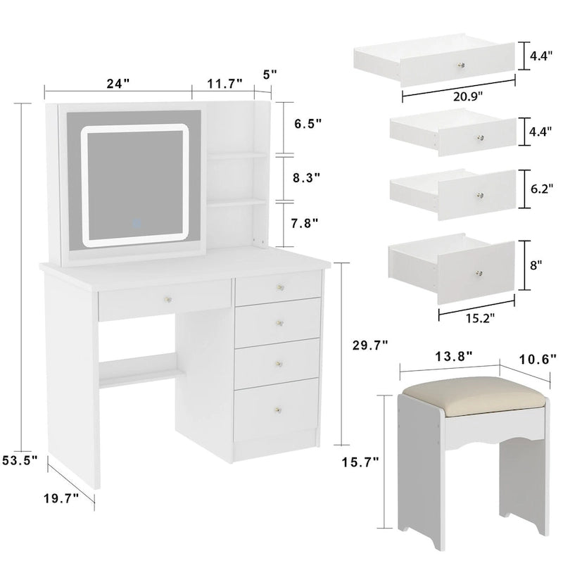 Ensemble coiffeuse avec 3 lampes et tabouret
