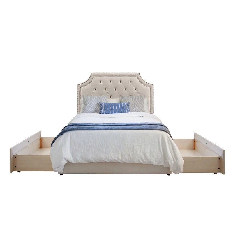 Lit plateforme rembourré Aubrey Mammoth avec rangement et 2 tiroirs
