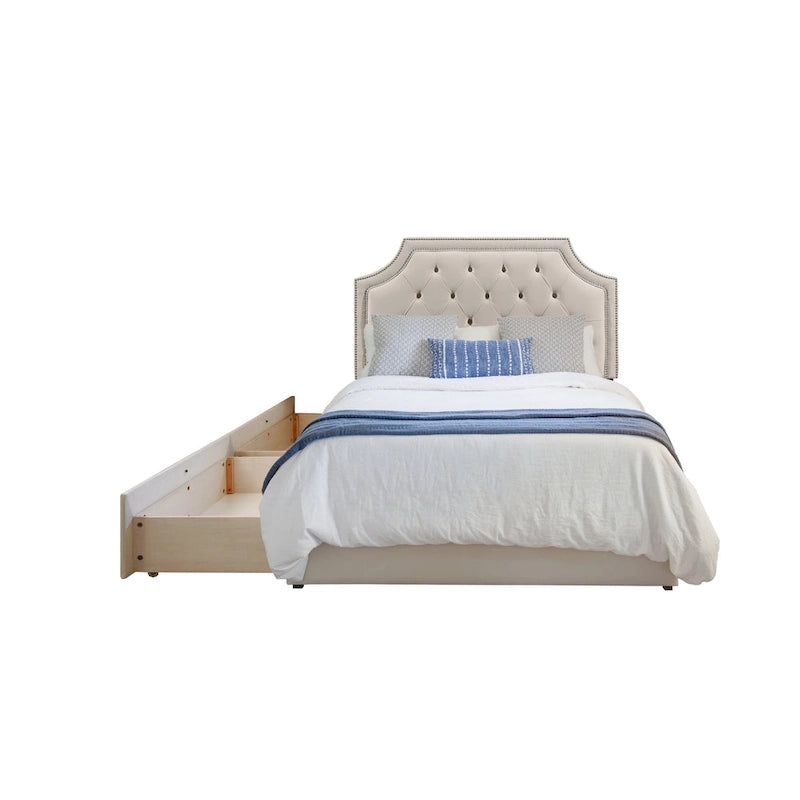 Lit plateforme rembourré Aubrey Mammoth avec rangement et 2 tiroirs