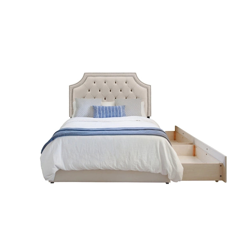 Lit plateforme rembourré Aubrey Mammoth avec rangement et 2 tiroirs