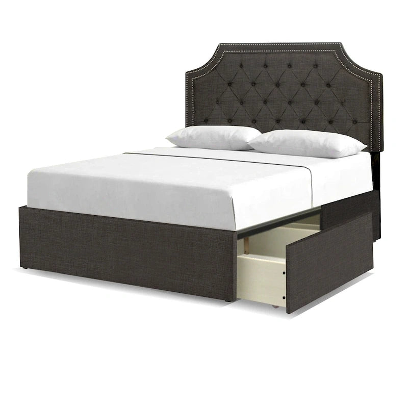 Lit plateforme rembourré Aubrey Mammoth avec rangement et 2 tiroirs