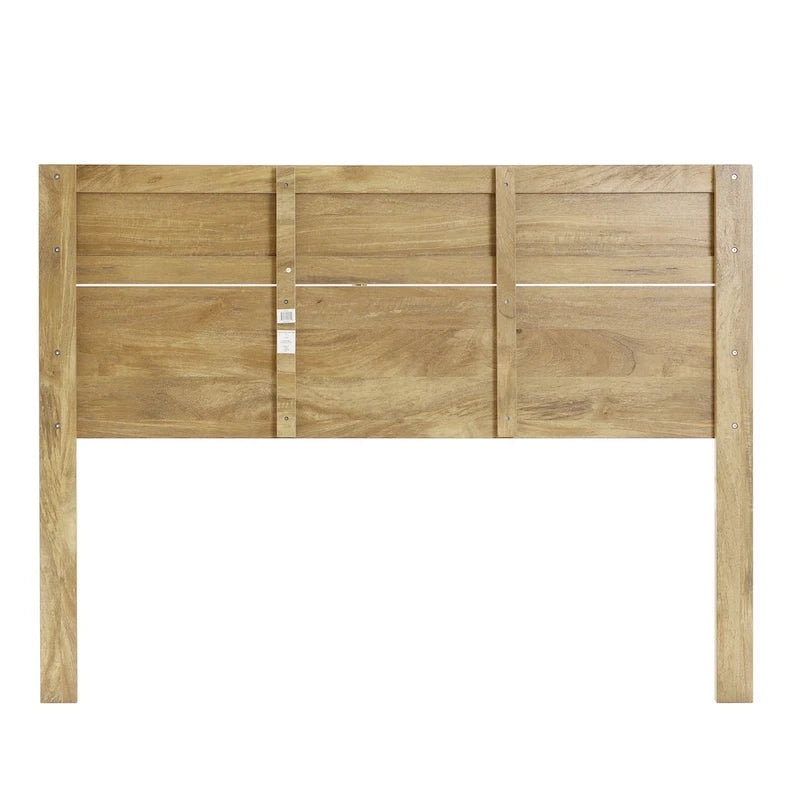 Tête de lit en bois manufacturé finition chêne avec dessus en rotin naturel, format King ou Queen