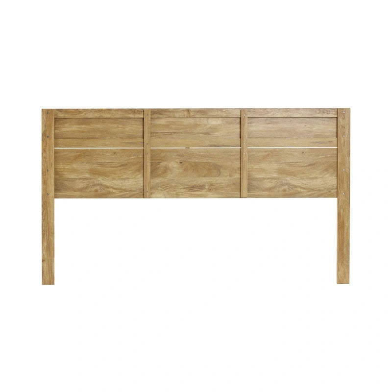 Tête de lit en bois manufacturé finition chêne avec dessus en rotin naturel, format King ou Queen