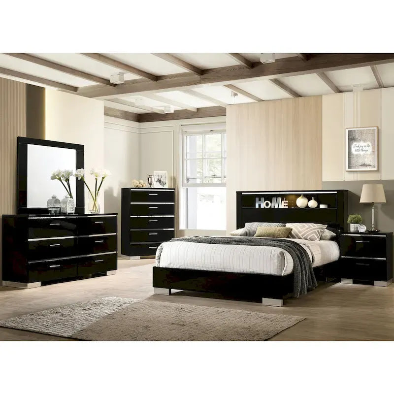 Lit Lofa moderne en bois noir avec éclairage LED, de la marque Furniture of America