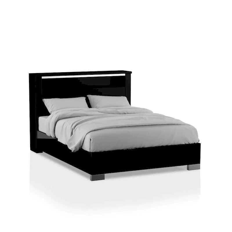 Lit Lofa moderne en bois noir avec éclairage LED, de la marque Furniture of America