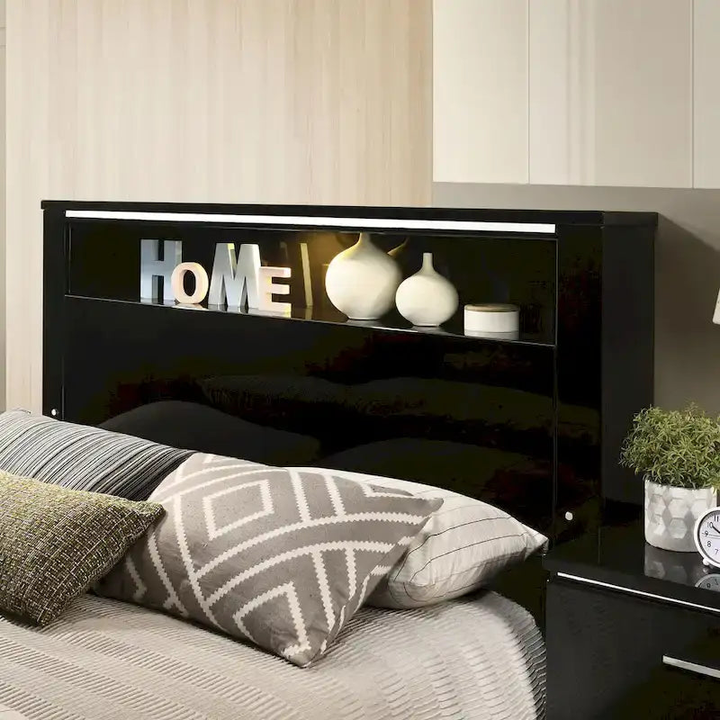 Lit Lofa moderne en bois noir avec éclairage LED, de la marque Furniture of America