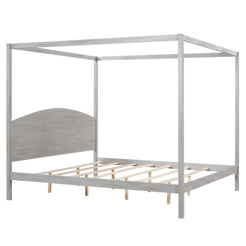 Lit plateforme à baldaquin King Size avec tête de lit et pieds de soutien