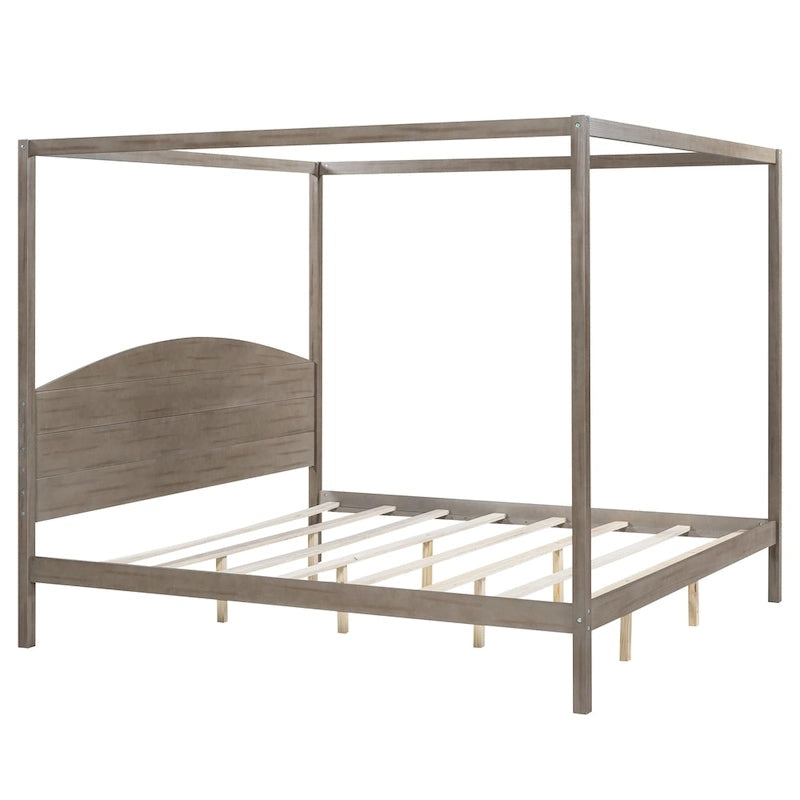 Lit plateforme à baldaquin King Size avec tête de lit et pieds de soutien