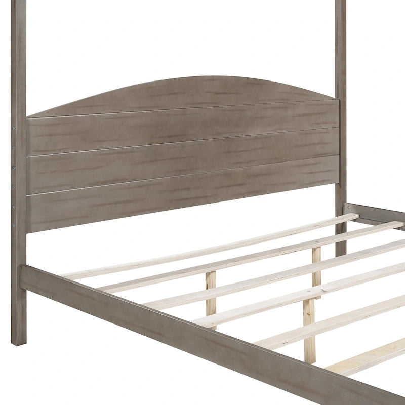 Lit plateforme à baldaquin King Size avec tête de lit et pieds de soutien