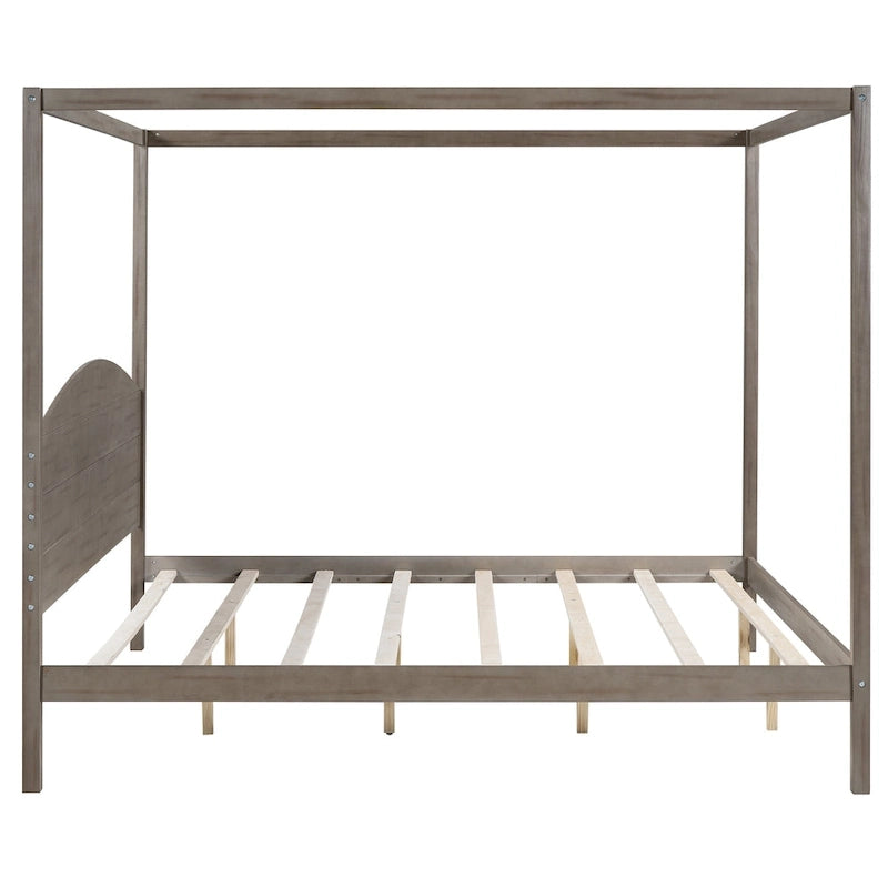 Lit plateforme à baldaquin King Size avec tête de lit et pieds de soutien