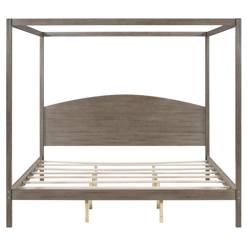 Lit plateforme à baldaquin King Size avec tête de lit et pieds de soutien
