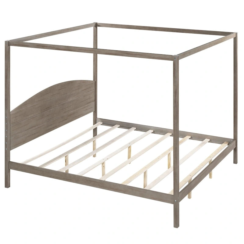 Lit plateforme à baldaquin King Size avec tête de lit et pieds de soutien