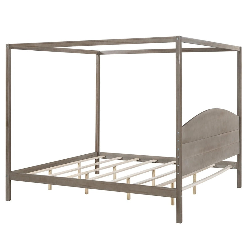 Lit plateforme à baldaquin King Size avec tête de lit et pieds de soutien