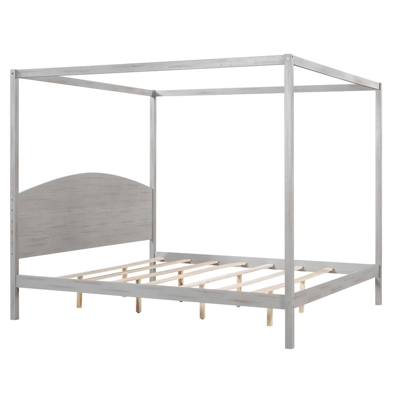 Lit plateforme à baldaquin King Size avec tête de lit et pieds de soutien