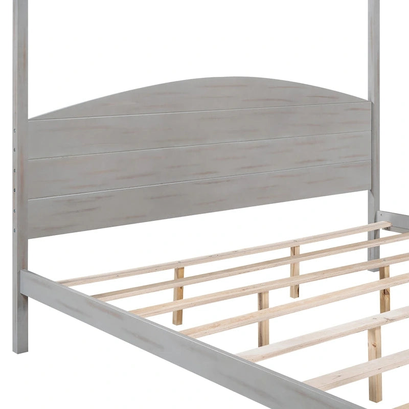 Lit plateforme à baldaquin King Size avec tête de lit et pieds de soutien