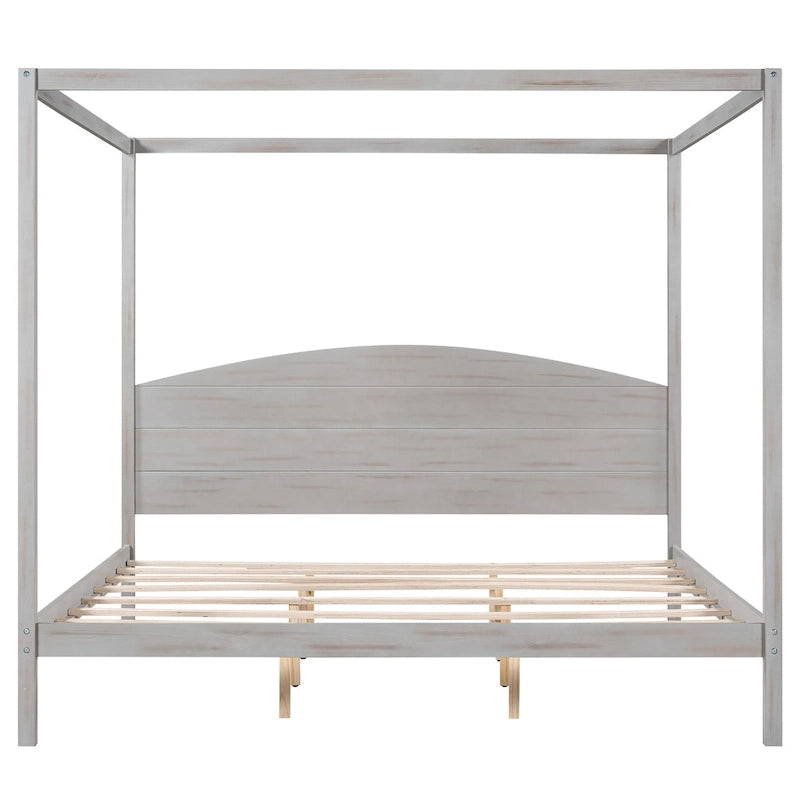 Lit plateforme à baldaquin King Size avec tête de lit et pieds de soutien