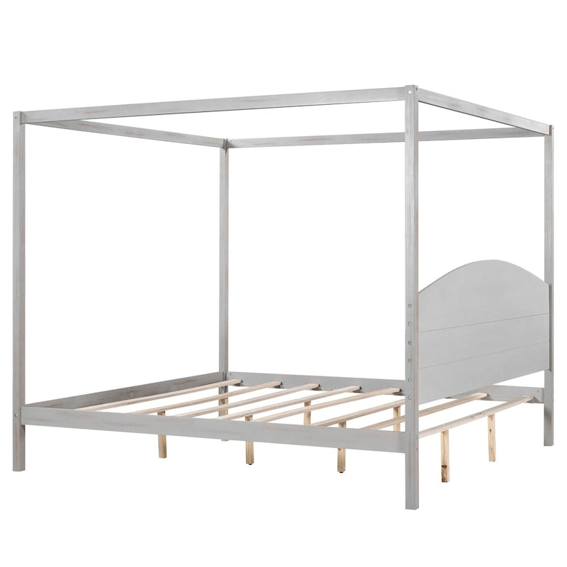 Lit plateforme à baldaquin King Size avec tête de lit et pieds de soutien