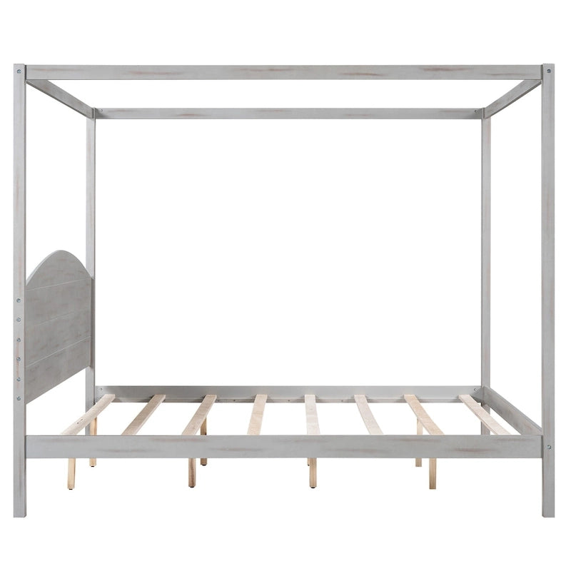 Lit plateforme à baldaquin King Size avec tête de lit et pieds de soutien