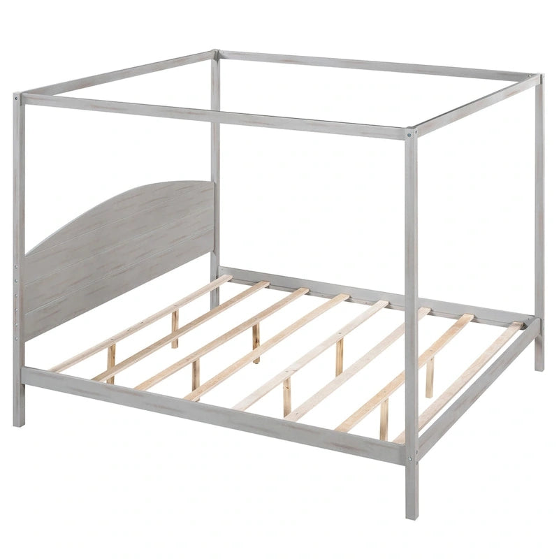 Lit plateforme à baldaquin King Size avec tête de lit et pieds de soutien