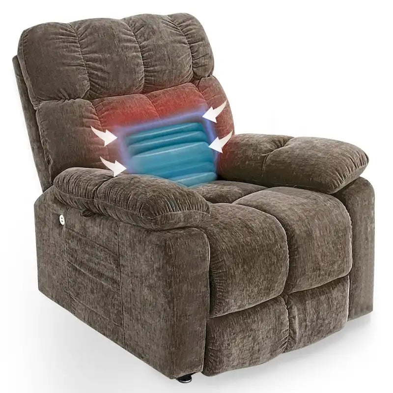 Fauteuil releveur électrique Liyasi avec 2 moteurs, massage et chauffage pour personnes âgées, 3 positions, 2 poches latérales, port de chargement USB.