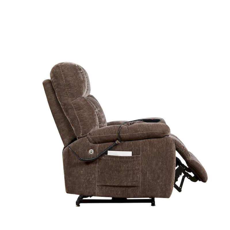 Fauteuil releveur électrique Liyasi avec 2 moteurs, massage et chauffage pour personnes âgées, 3 positions, 2 poches latérales, port de chargement USB.