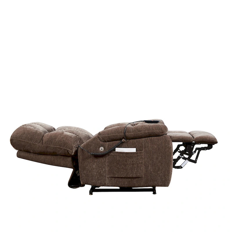 Fauteuil releveur électrique Liyasi avec 2 moteurs, massage et chauffage pour personnes âgées, 3 positions, 2 poches latérales, port de chargement USB.
