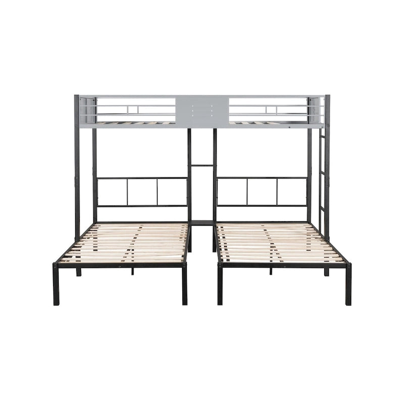 Lit superposé triple avec panneau de ventilation / Cadre métallique robuste / Lattes en bois silencieuses / Séparable en trois lits / Sommier non nécessaire