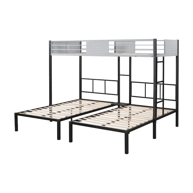Lit superposé triple avec panneau de ventilation / Cadre métallique robuste / Lattes en bois silencieuses / Séparable en trois lits / Sommier non nécessaire