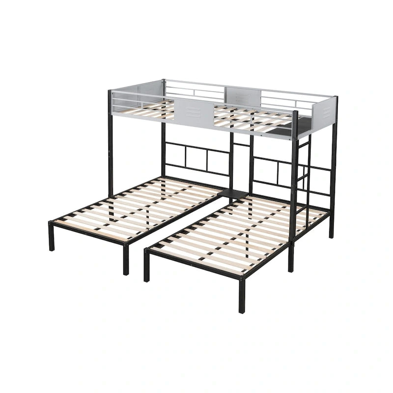 Lit superposé triple avec panneau de ventilation / Cadre métallique robuste / Lattes en bois silencieuses / Séparable en trois lits / Sommier non nécessaire