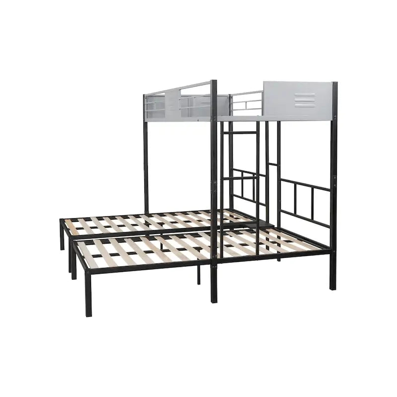 Lit superposé triple avec panneau de ventilation / Cadre métallique robuste / Lattes en bois silencieuses / Séparable en trois lits / Sommier non nécessaire