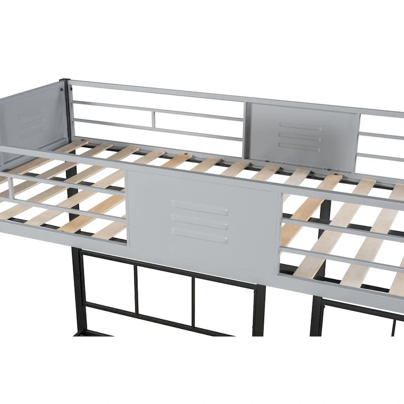 Lit superposé triple avec panneau de ventilation / Cadre métallique robuste / Lattes en bois silencieuses / Séparable en trois lits / Sommier non nécessaire