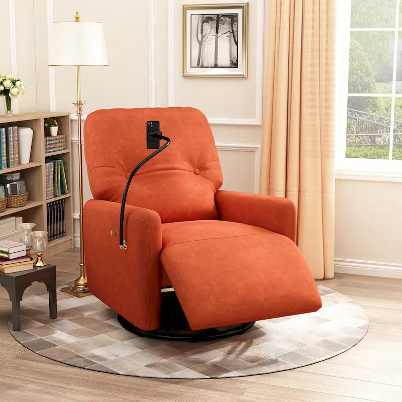 Fauteuil inclinable électrique pivotant à 270 degrés pour home cinéma, canapé inclinable une place avec mécanisme à bascule et support pour téléphone.