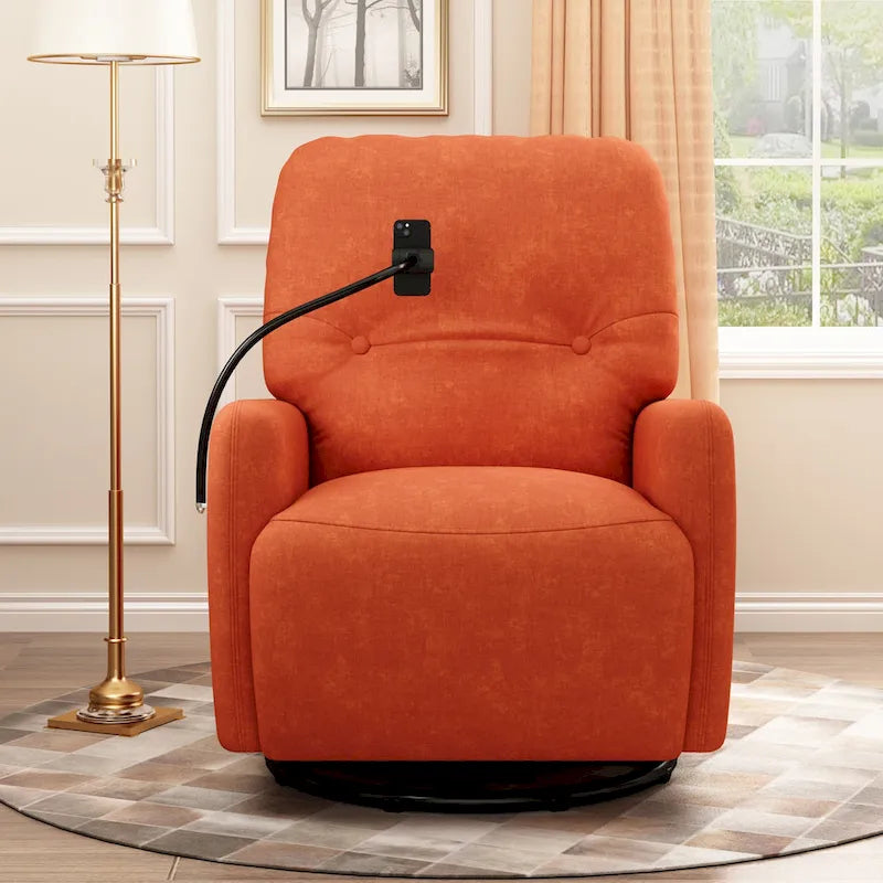 Fauteuil inclinable électrique pivotant à 270 degrés pour home cinéma, canapé inclinable une place avec mécanisme à bascule et support pour téléphone.