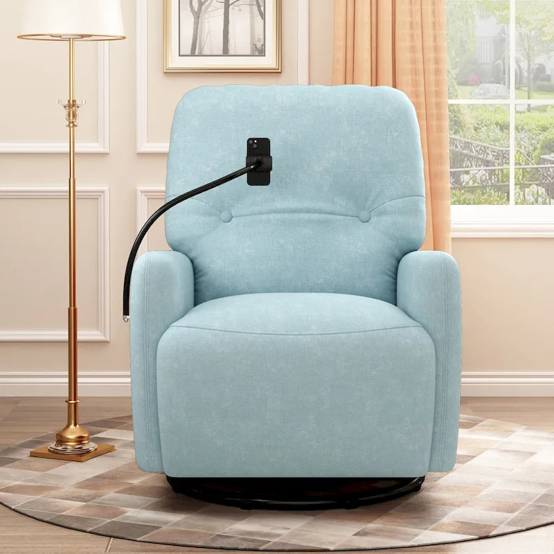 Fauteuil inclinable électrique pivotant à 270 degrés pour home cinéma, canapé inclinable une place avec mécanisme à bascule et support pour téléphone.