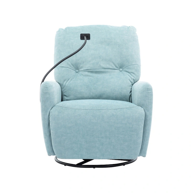 Fauteuil inclinable électrique pivotant à 270 degrés pour home cinéma, canapé inclinable une place avec mécanisme à bascule et support pour téléphone.