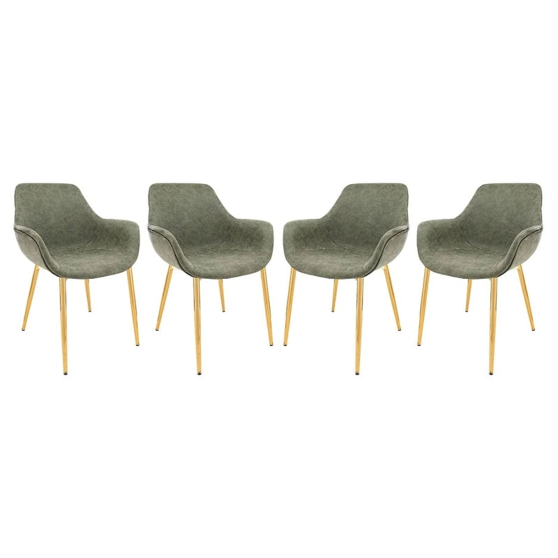 Ensemble de 4 fauteuils de salle à manger modernes Markley en cuir avec pieds en métal doré et chaise d'appoint