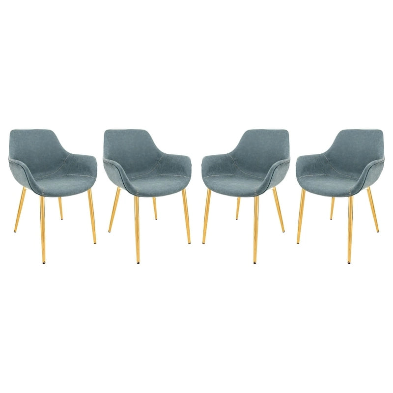 Ensemble de 4 fauteuils de salle à manger modernes Markley en cuir avec pieds en métal doré et chaise d'appoint