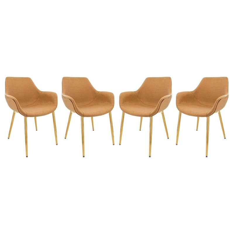 Ensemble de 4 fauteuils de salle à manger modernes Markley en cuir avec pieds en métal doré et chaise d'appoint