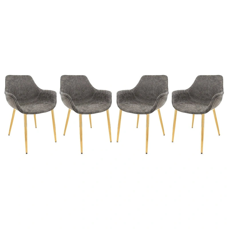 Ensemble de 4 fauteuils de salle à manger modernes Markley en cuir avec pieds en métal doré et chaise d'appoint