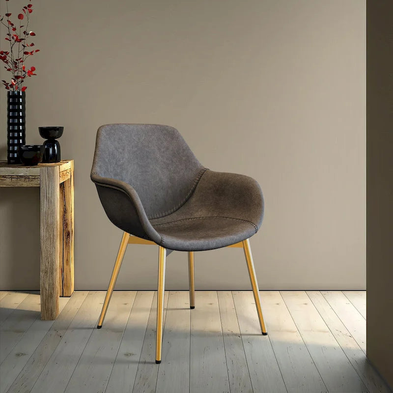 Ensemble de 4 fauteuils de salle à manger modernes Markley en cuir avec pieds en métal doré et chaise d'appoint